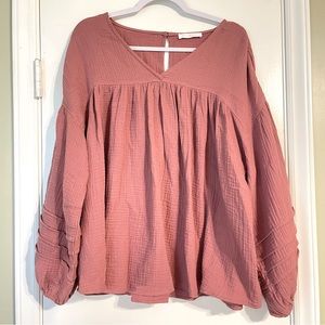Mauve long sleeve balloon sleeve babydoll top